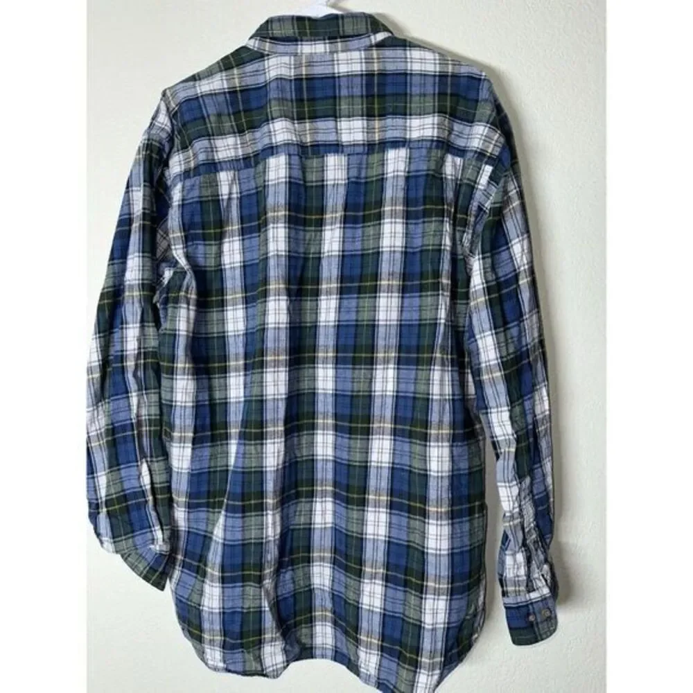 Woolrich Plaid Light Flannel Shirt Button Up Blue Green Long Sleeve Size X LARGE